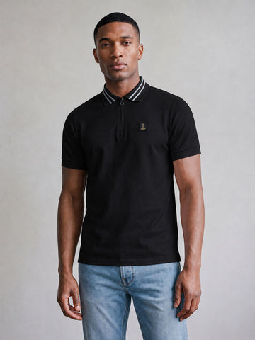 Throop Zip Neck Polo Shirt - Black