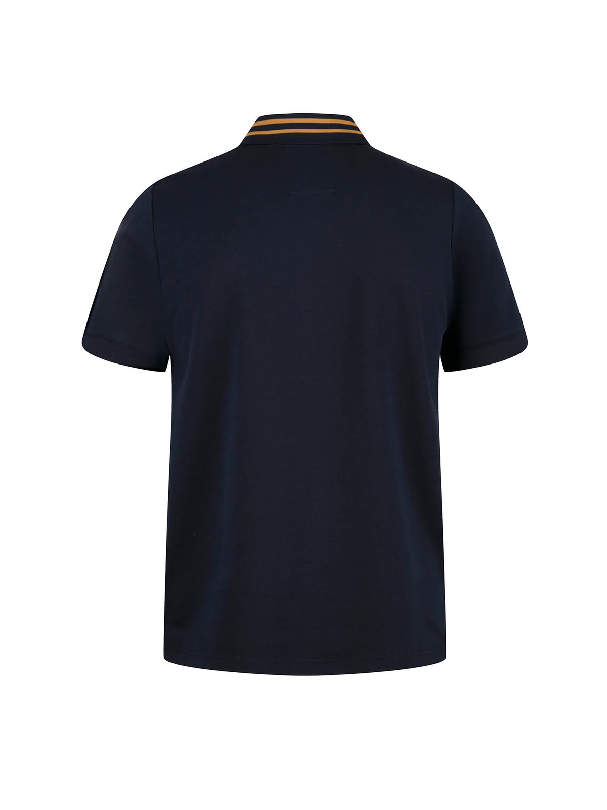 Men's navy polo shirt with polo collar.
