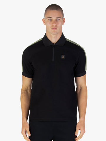 Men's black polo shirt with polo collar.