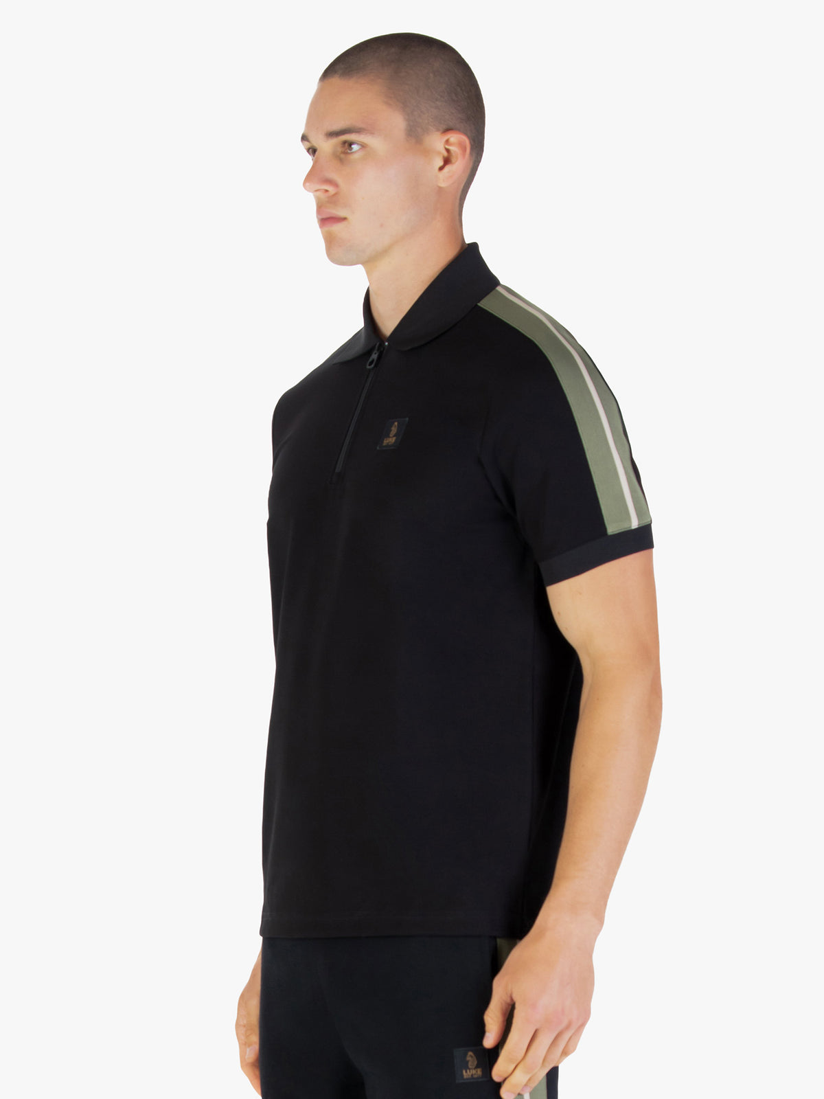 Men's black polo shirt with polo collar.