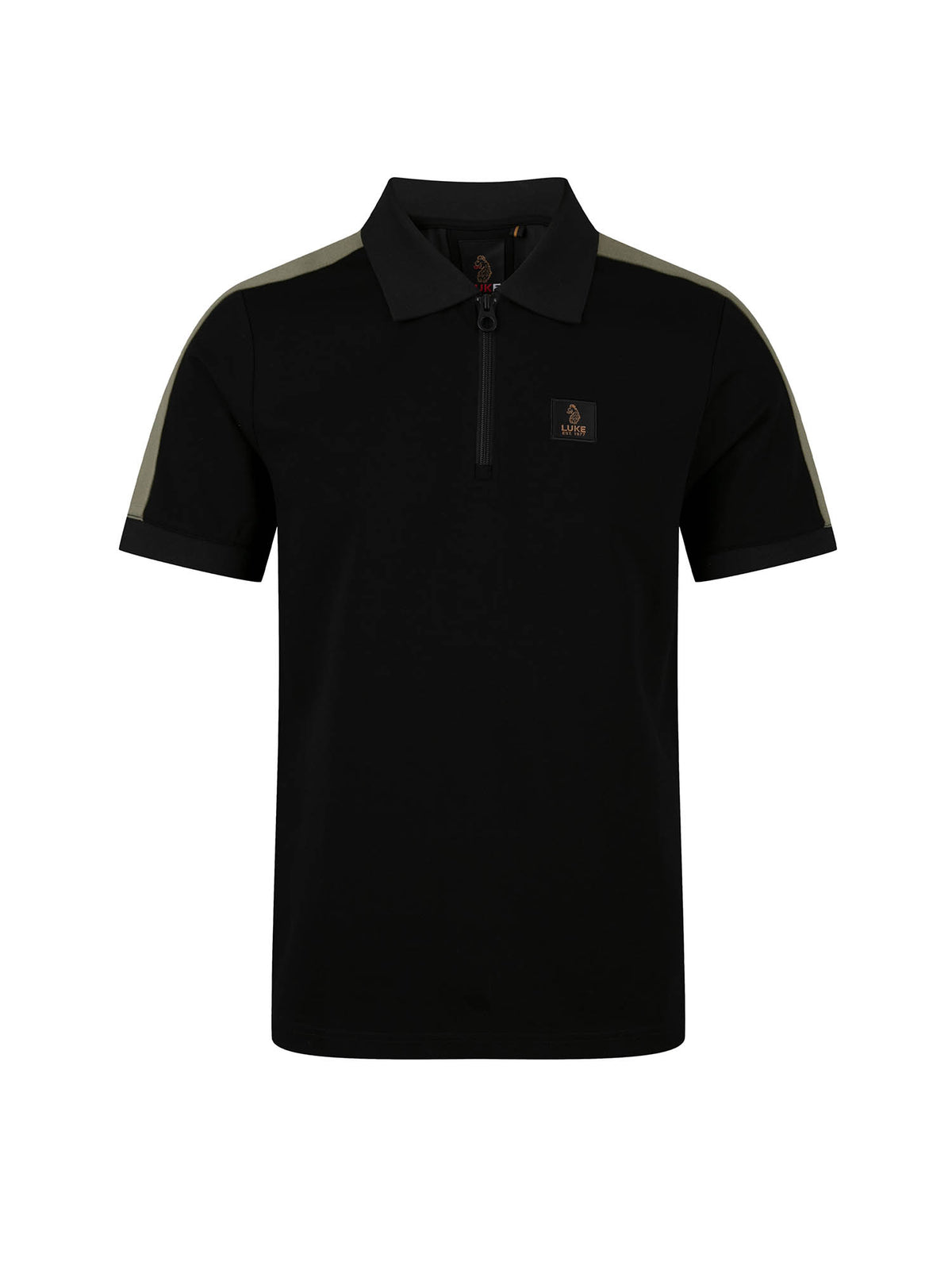 Men's black polo shirt with polo collar.