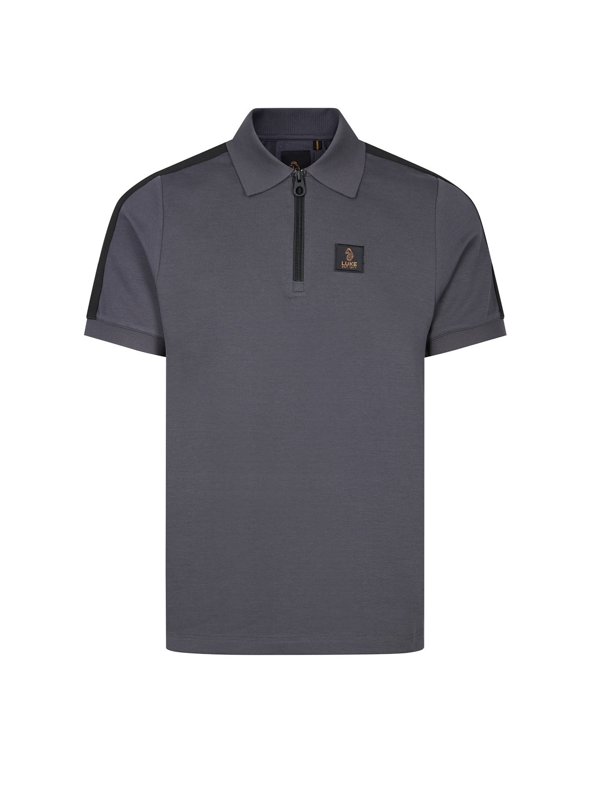 Men's grey polo shirt with polo collar, front view