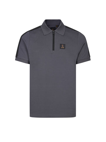 Men's grey polo shirt with polo collar, front view