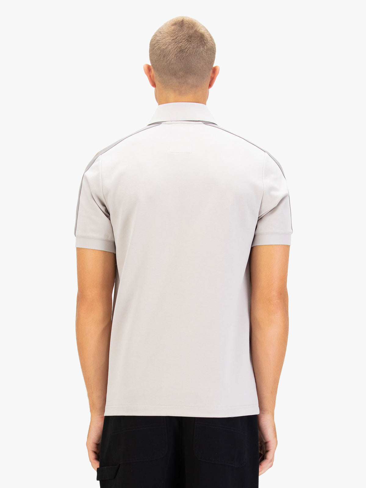 Men's grey polo shirt with polo collar.