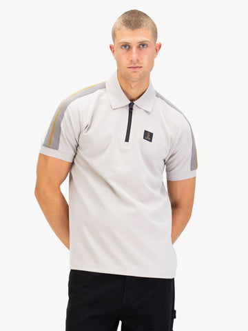 Men's grey polo shirt with polo collar.