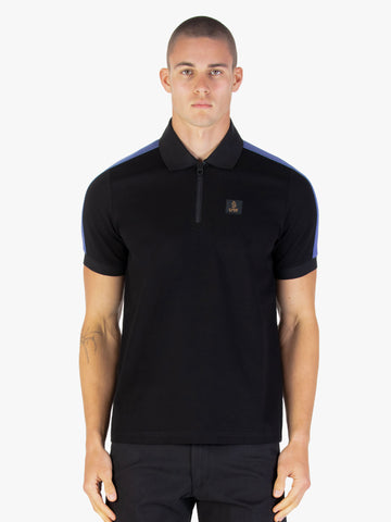 Men's black polo shirt with polo collar.