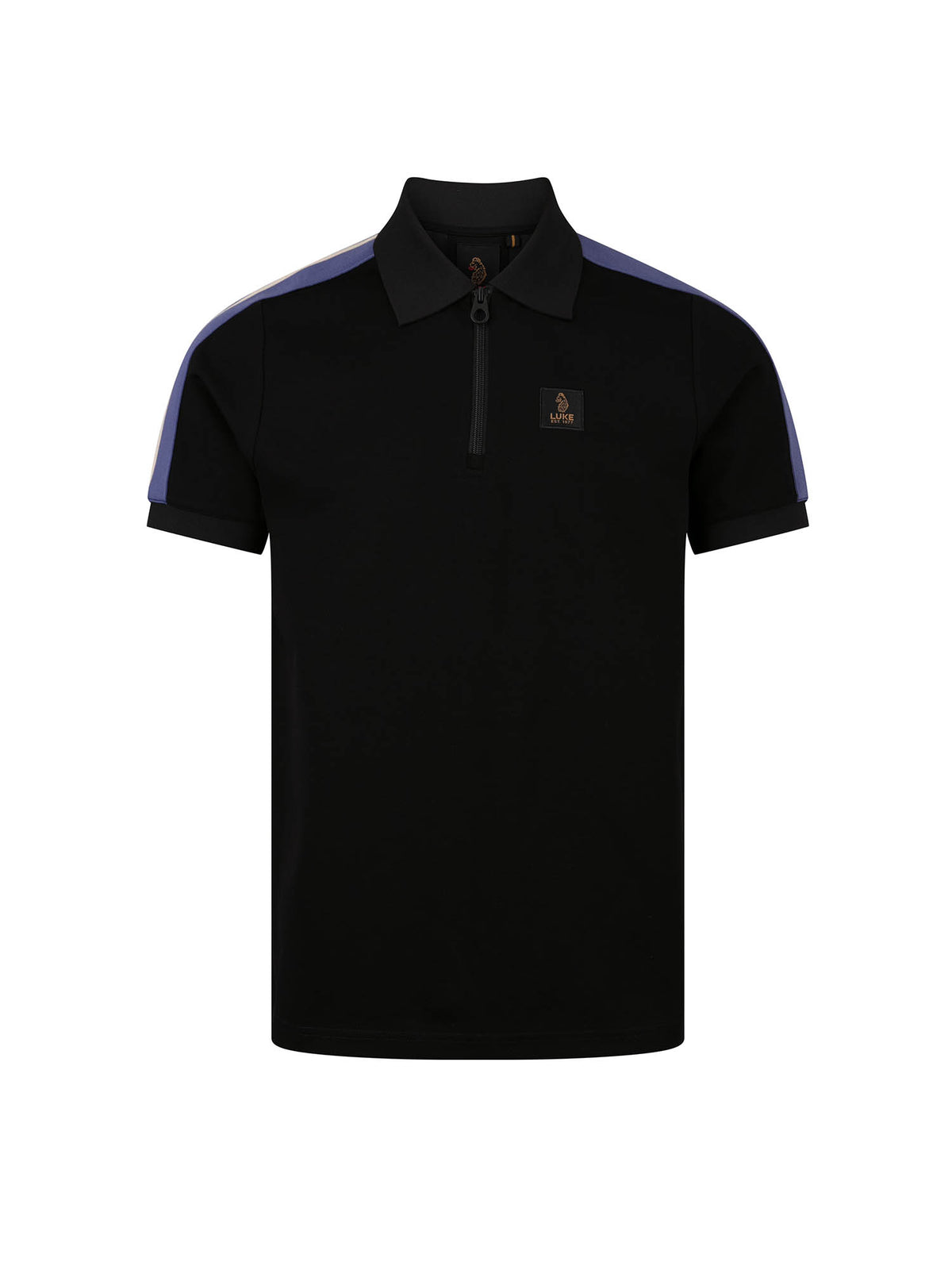 Men's black polo shirt with polo collar.