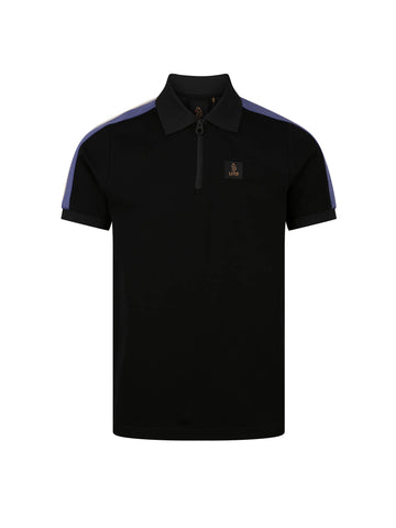 Men's black polo shirt with polo collar.