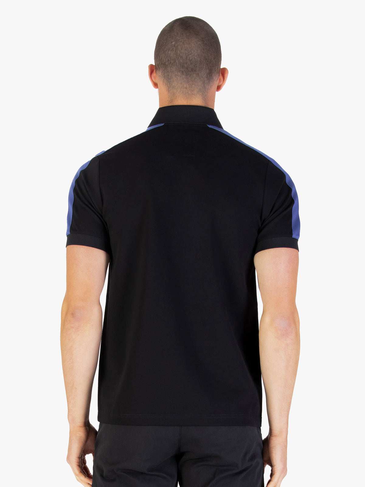 Men's black polo shirt with polo collar.