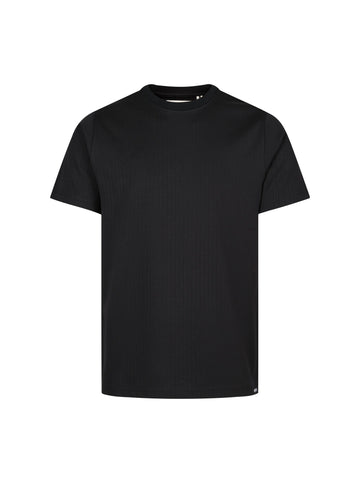 Men's black t-shirt with crew neck and short sleeves, front view