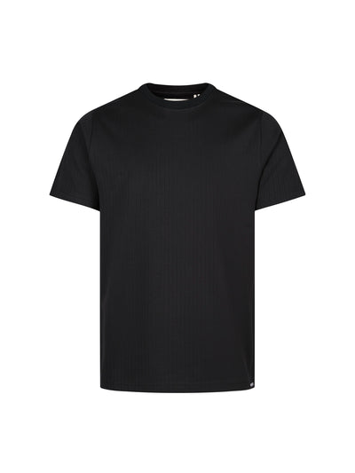 Men's black t-shirt with crew neck and short sleeves, front view