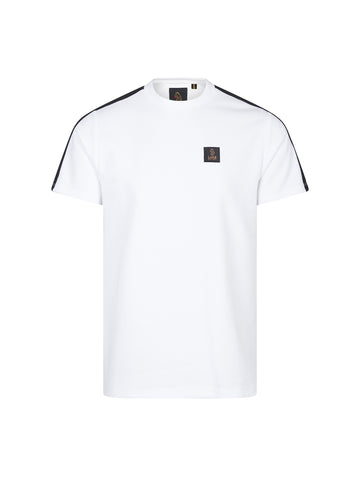 Men's white t-shirt with crew neck and short sleeves, front view
