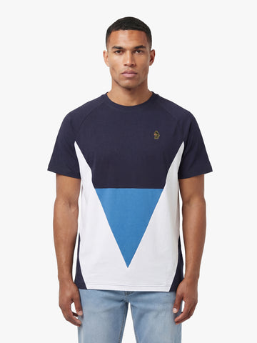 Men's relaxed-fit navy t-shirt with crew neck and short sleeves, front view