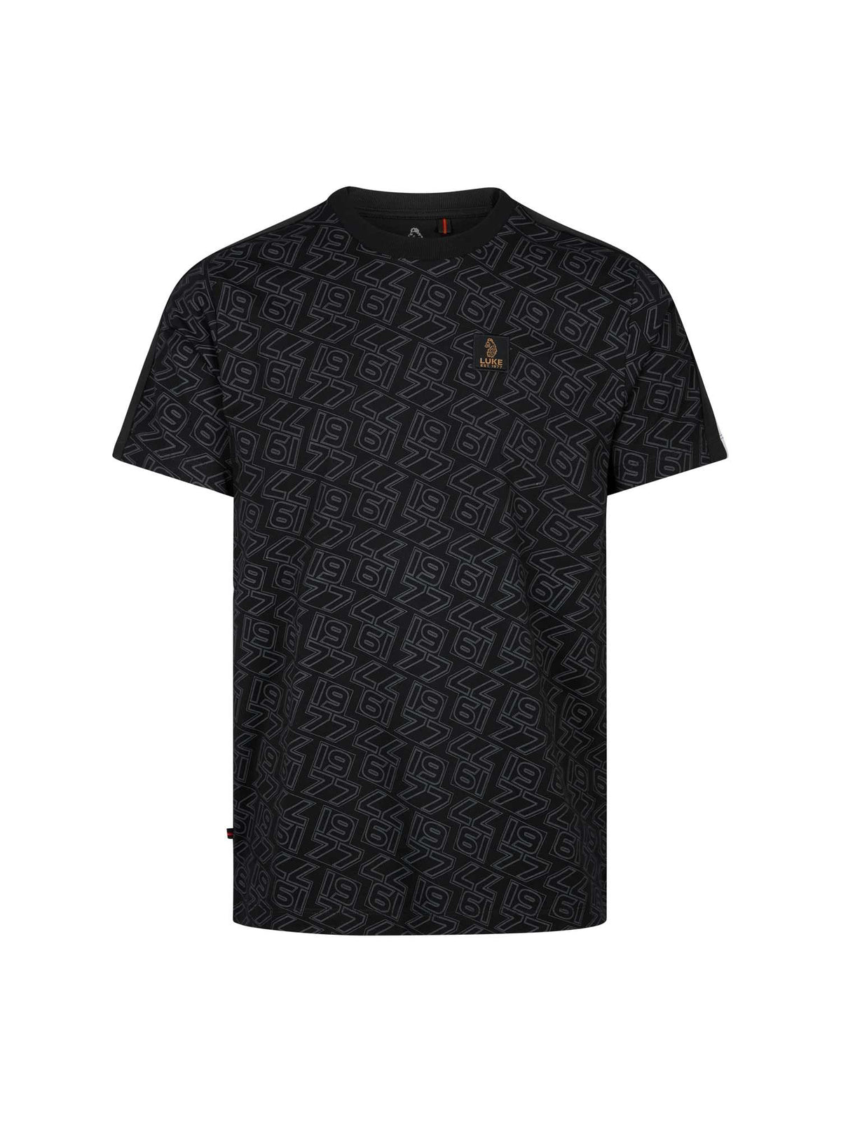 Men's black t-shirt with crew neck and short sleeves, front view