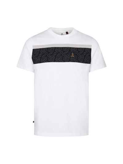 Men's white t-shirt with crew neck and short sleeves, front view