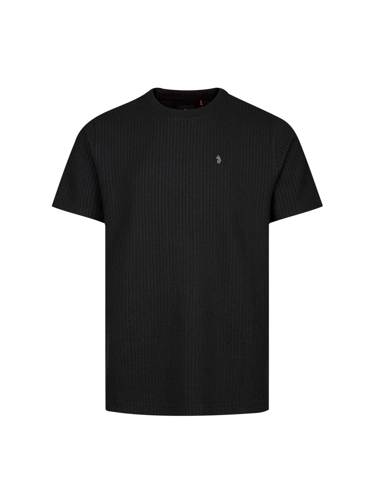 Men's black t-shirt with crew neck and short sleeves, front view