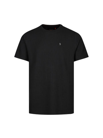Men's black t-shirt with crew neck and short sleeves, front view