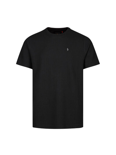 Men's black t-shirt with crew neck and short sleeves, front view