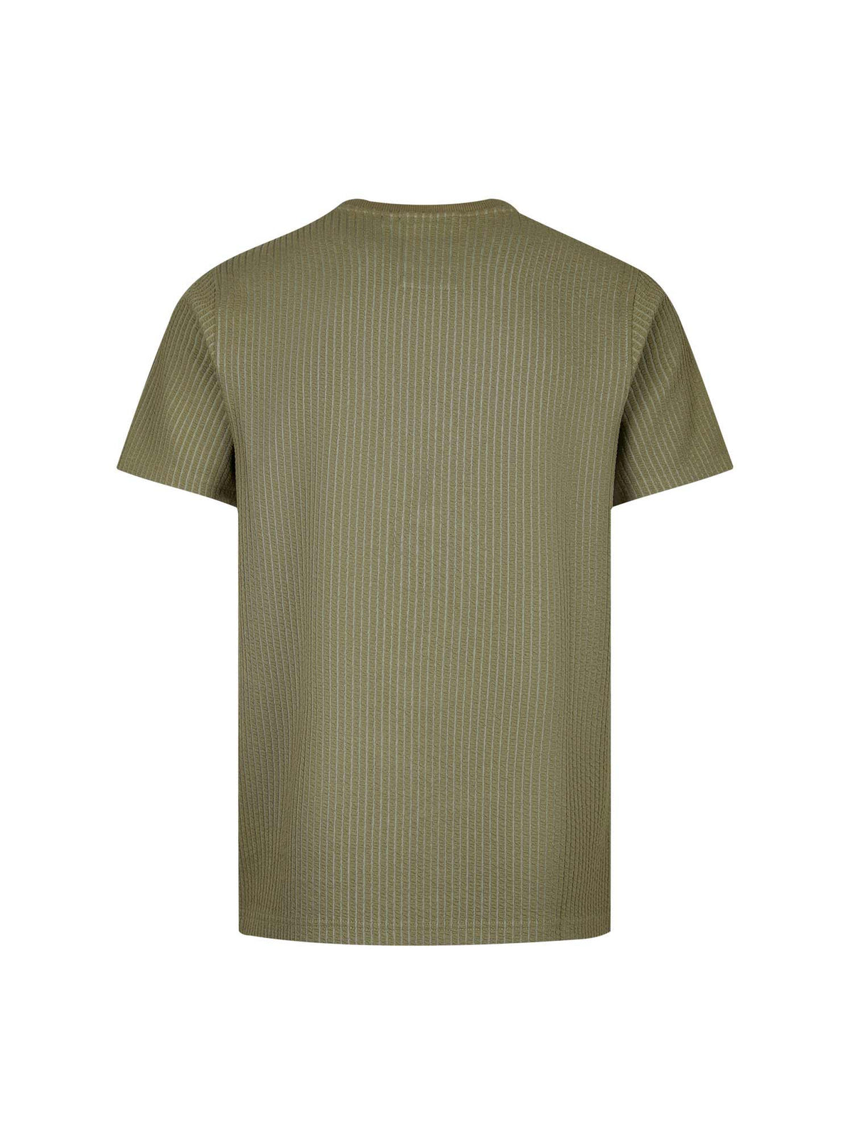 Men's green t-shirt with crew neck and short sleeves, back view