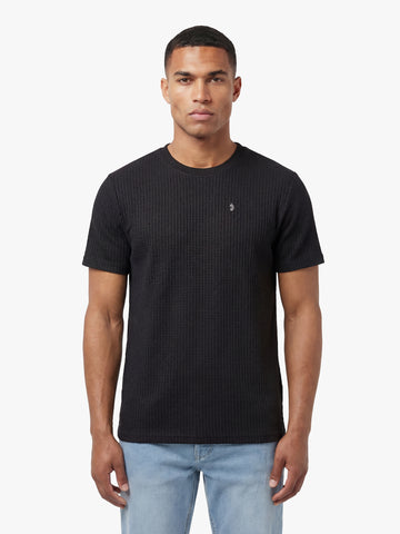Men's black t-shirt with crew neck and short sleeves, front view
