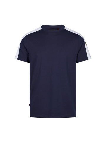 Men's navy t-shirt with crew neck and short sleeves, front view