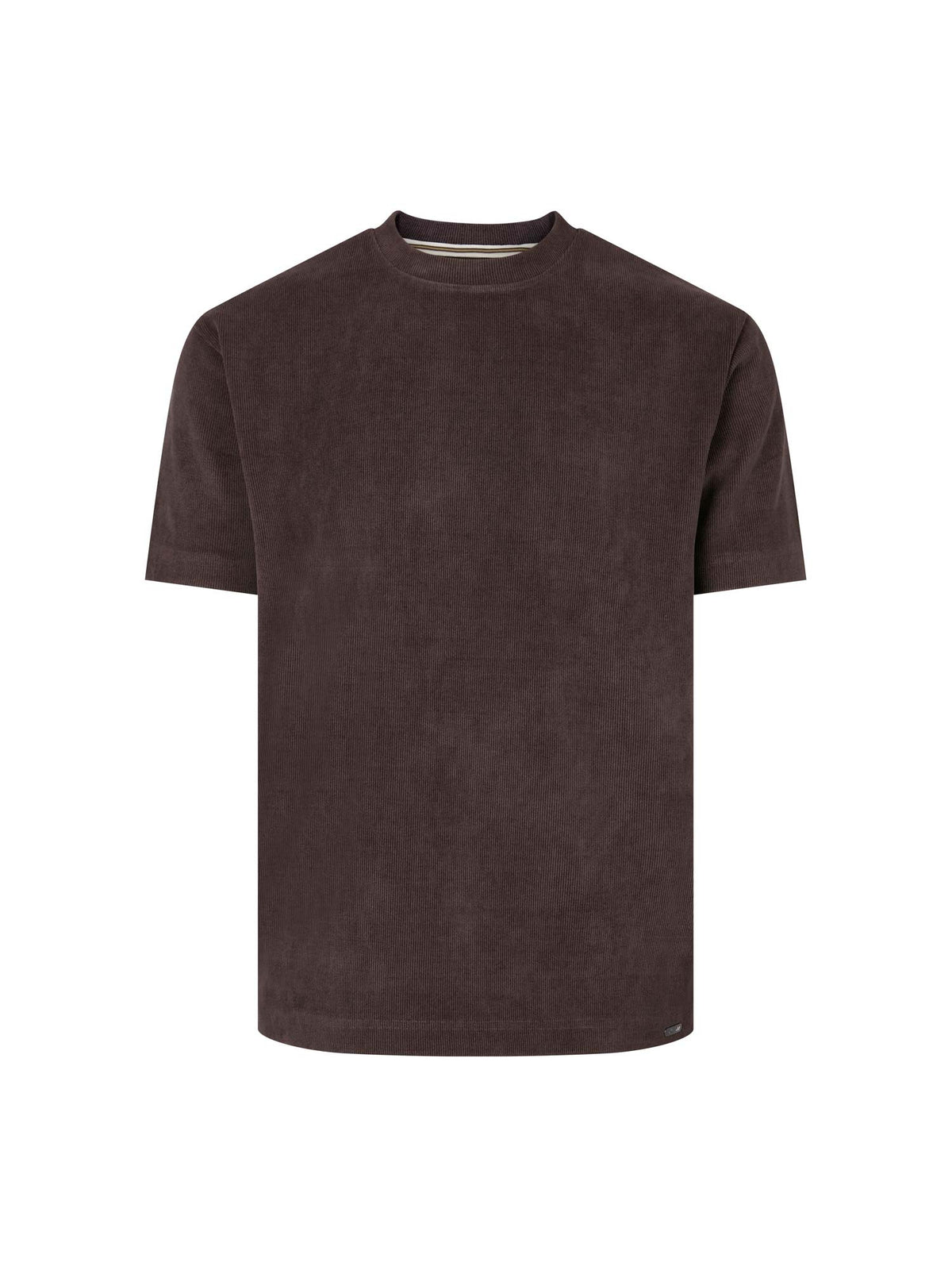 Men's relaxed-fit brown t-shirt with crew neck and short sleeves, front view
