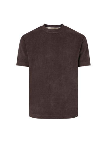 Men's relaxed-fit brown t-shirt with crew neck and short sleeves, front view