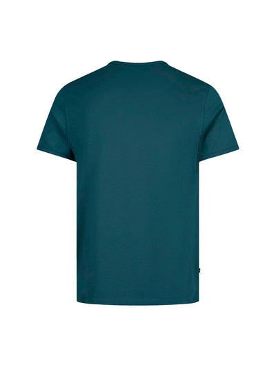 Men's blue t-shirt with crew neck and short sleeves, back view