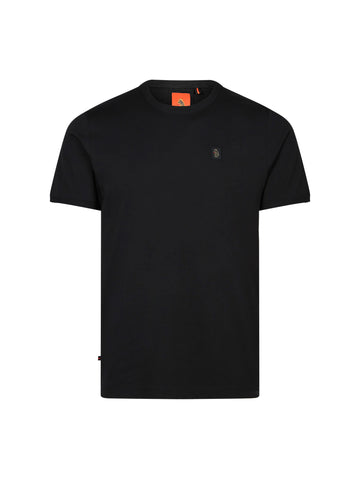 Men's black t-shirt with crew neck and short sleeves, front view