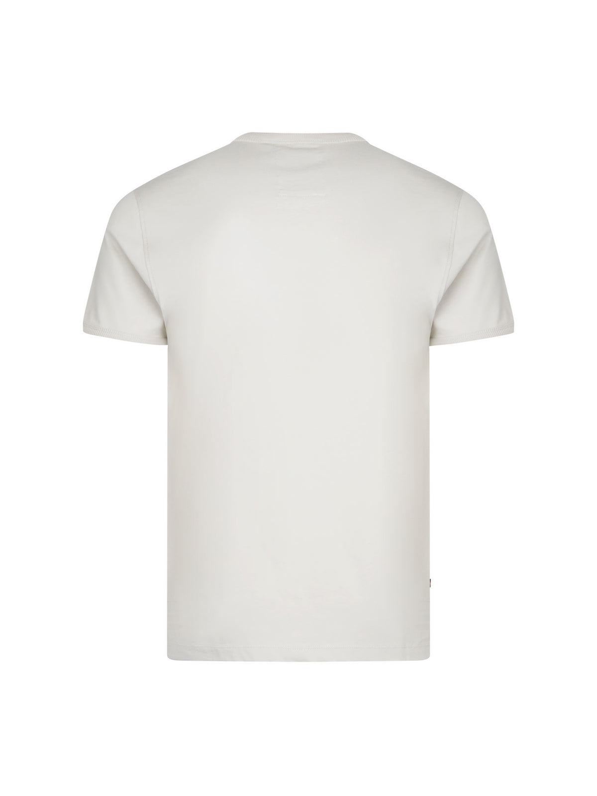 Men's grey t-shirt with crew neck and short sleeves, back view