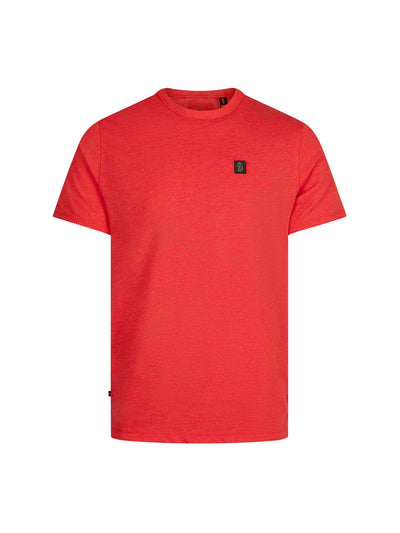 Men's red t-shirt with crew neck and short sleeves, front view
