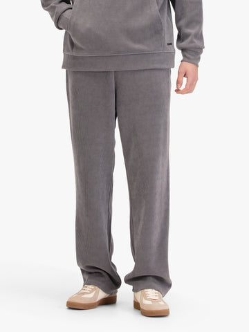 Men's straight-leg grey joggers.