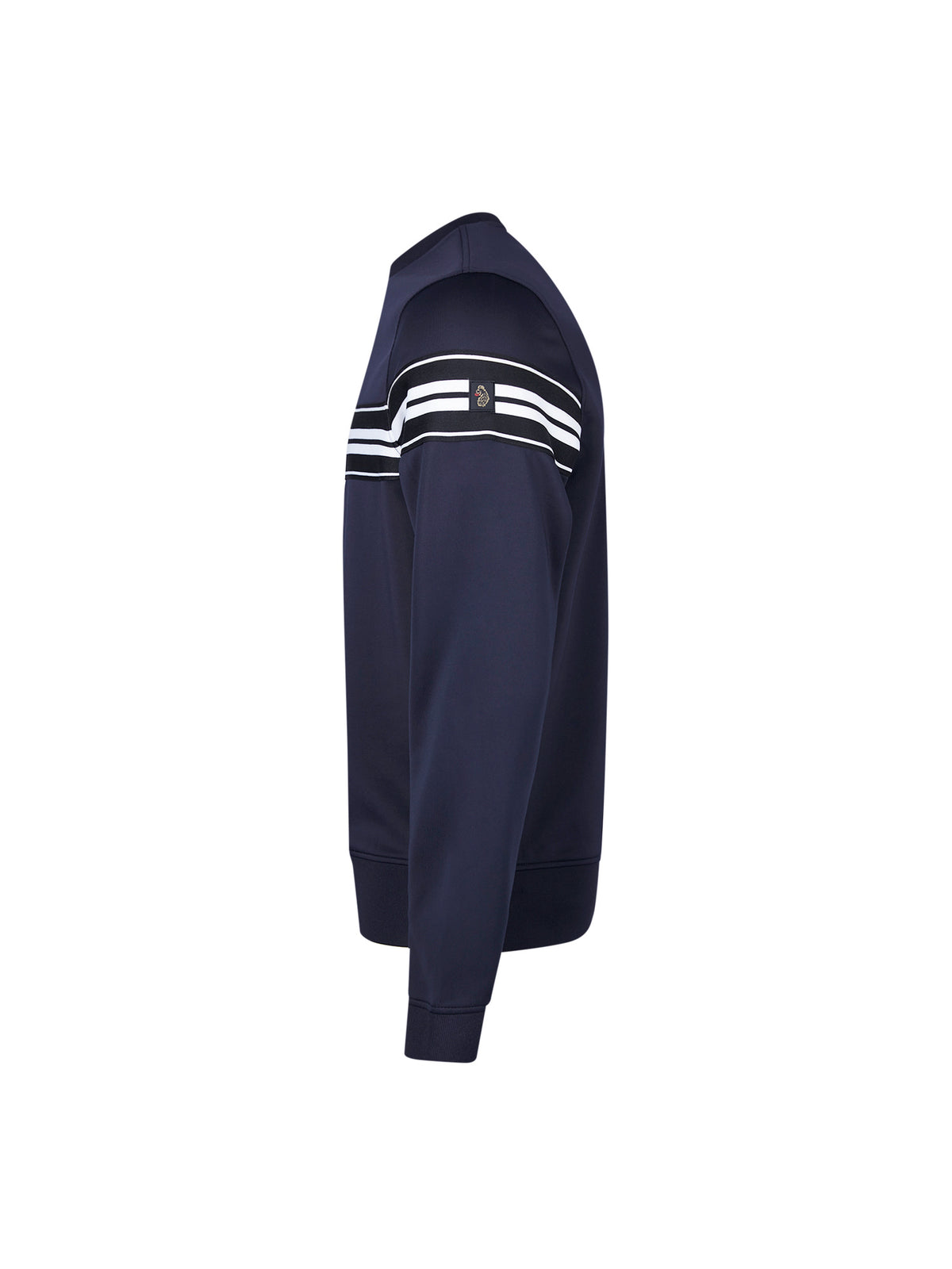 Men's navy sweatshirt with crew neck, back view