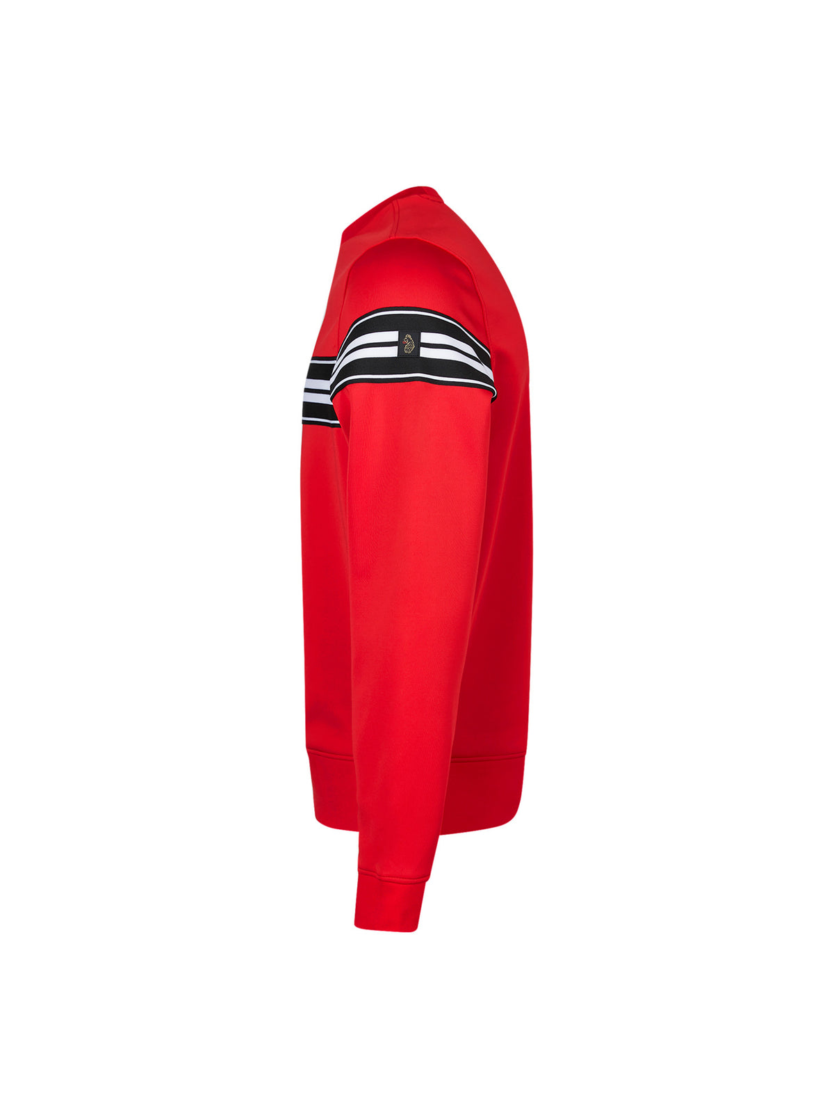 Red LUKE 1977 Noel tricot sweatshirt, side profile showing sleeve tape