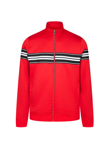 Men's red sweatshirt with mock neck, front view