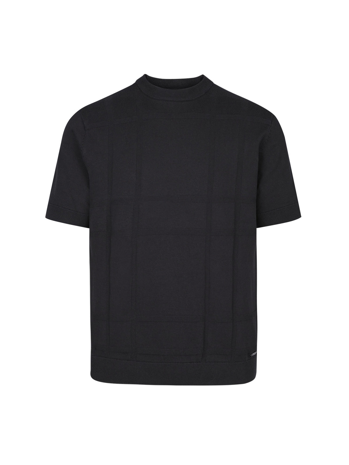 Men's black jumper with crew neck, front view