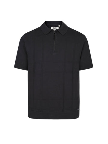 Elgin Textured Check Knitted Polo Shirt - Black