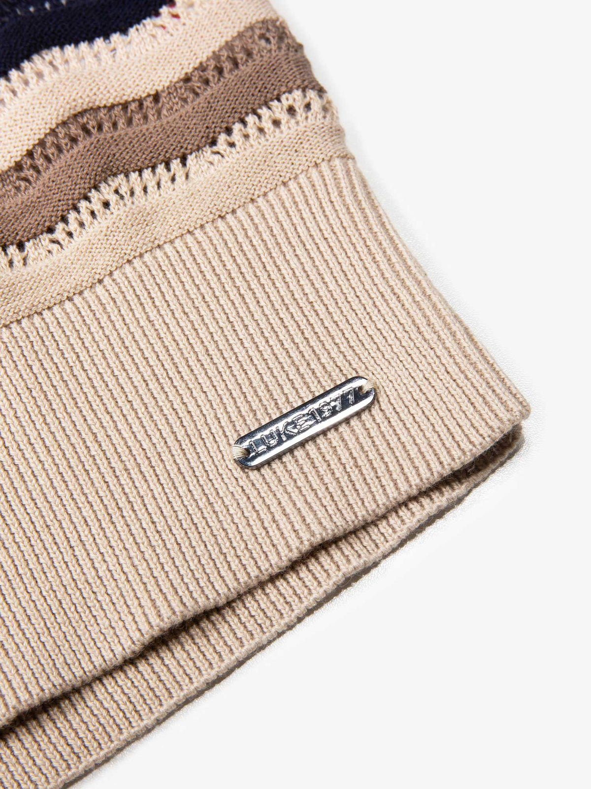 Men's navy jumper with half-zip neck, detail view 3