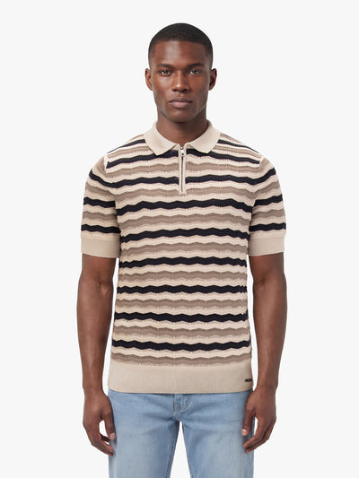 Men's navy jumper with half-zip neck, front view