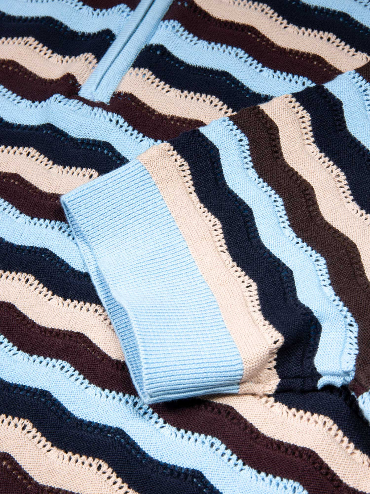 Men's blue jumper with half-zip neck, detail view 2