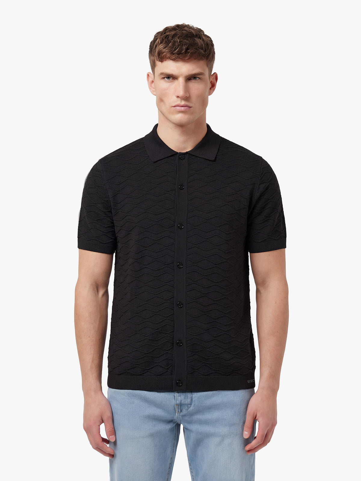 Men's black jumper, front view