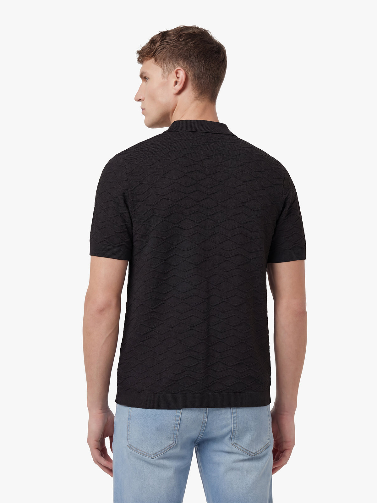 Men's black jumper, back view