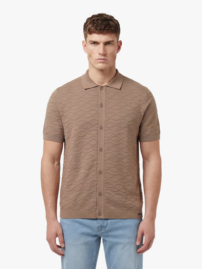 Men's brown jumper, worn by a model, front view