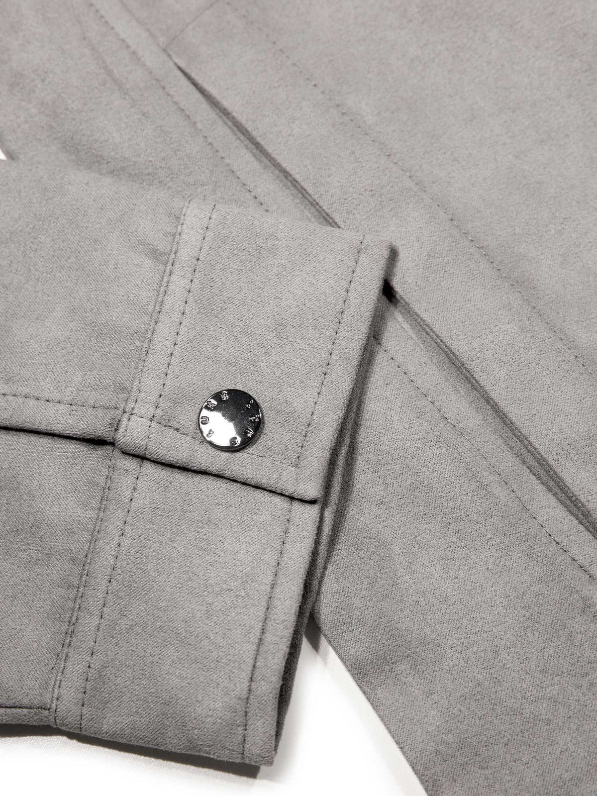 Men's grey jacket with zip-up front and front pocket, detail view 3