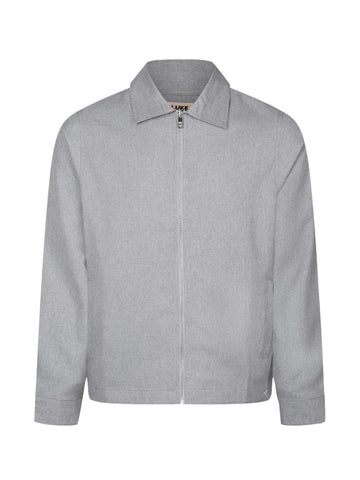 Men's grey jacket with snap-button front, front view