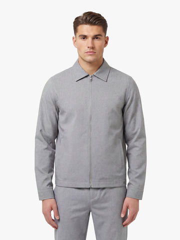 Men's grey jacket with snap-button front, front view