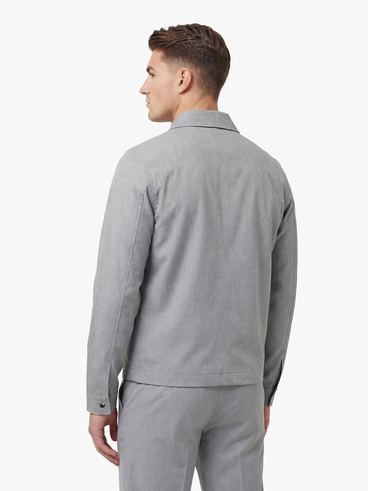 Men's grey jacket with snap-button front, detail view 1