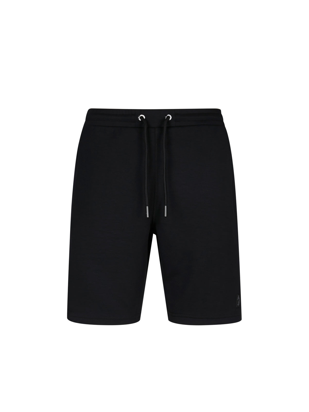 Men's black shorts with drawstring waistband, front view