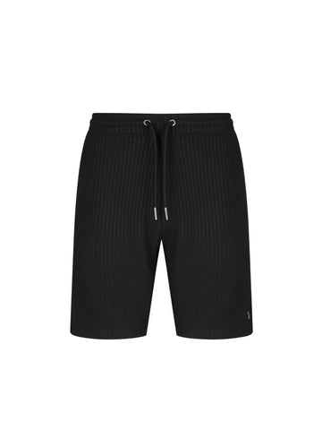 Men's black shorts with drawstring waistband, front view