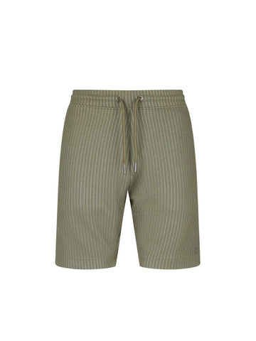 Men's green shorts with drawstring waistband, front view
